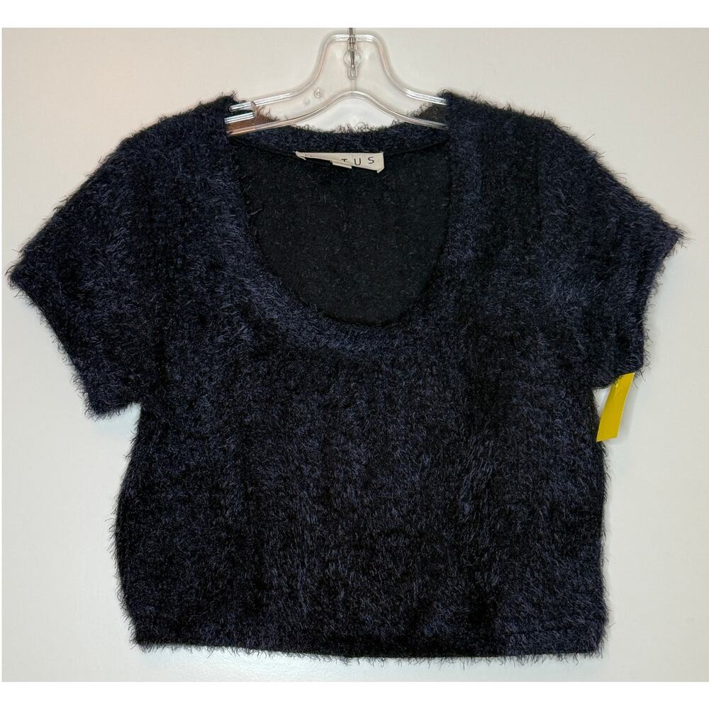 Hiatus Cropped Fuzzy Women's Sweater Midnight Blue Large